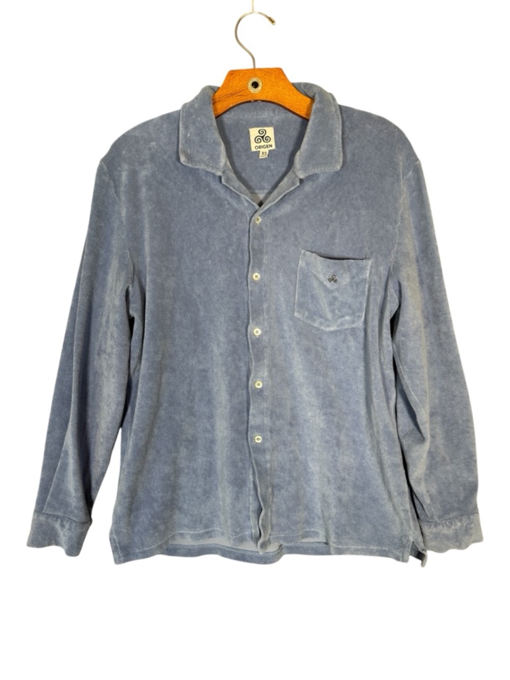 Origen Men's Blue Terry Cloth Button Down Shirt Resort Y2K Cotton XS